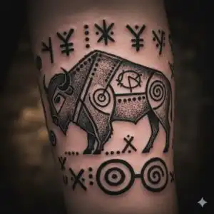 Tatto bisão - Blackwork tribal.