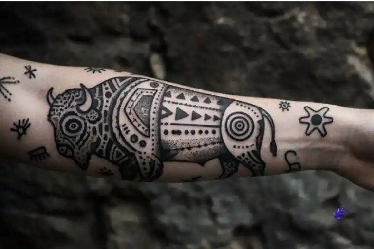 Tattoo blackwork - bisão tatuado em braço humano.