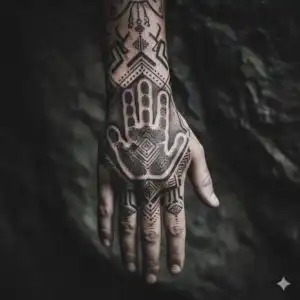 Tatto em mão humana- Blackwork tribal.